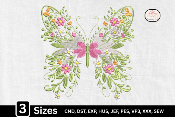 Botanical Floral Wing Butterfly for Seasonal Embroidery