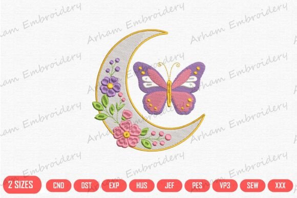 Butterfly Moon Blossom Garden Fantasy: A Magical Embroidery Design