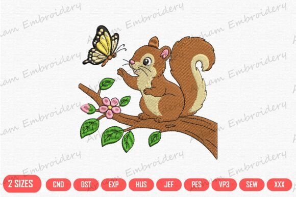 Curious Squirrel and Butterfly: A Charming Embroidery Design for Handmade Gifts