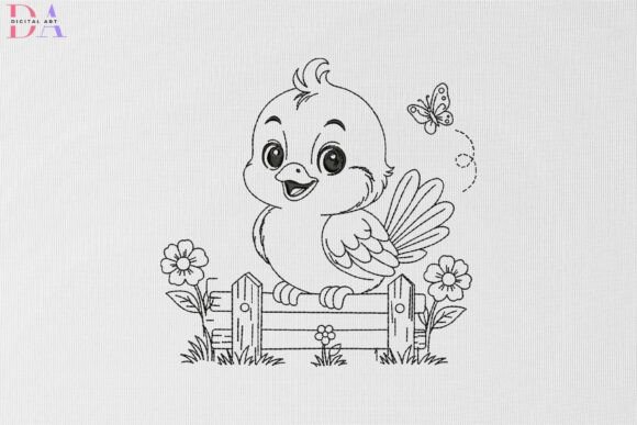 Cute Baby Bird on Garden Fence Embroidery Design Review