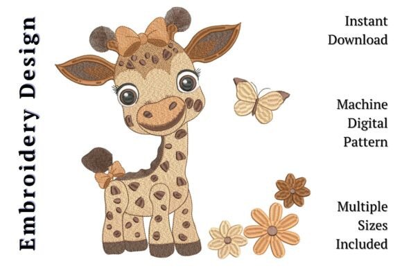 Cute Baby Girl Giraffe Bow Butterfly Embroidery Design Review