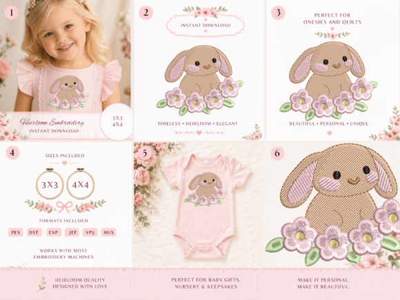 Cute Bunny Floral Embroidery Design Review for Seasonal Use