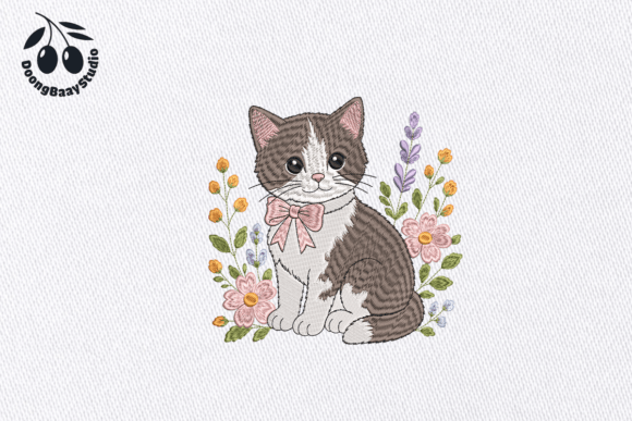 Cute Floral Cat Embroidery Design Review for Small Business Merch