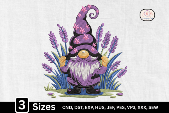 Cute Floral Lavender Purple Gnome: A Springtime Embroidery Gem