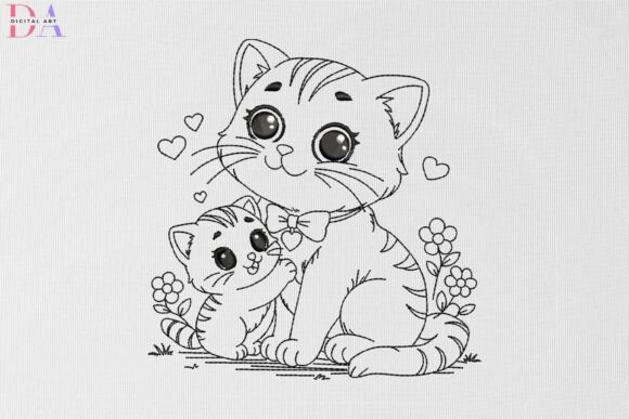 Cute Mother Cat and Kitten: A Heartwarming Embroidery Design for Personalized Gifts