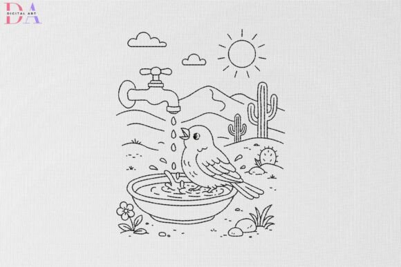 Desert Bird Bath Scene: A Seasonal Embroidery Design Review
