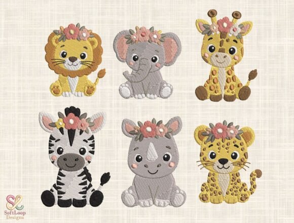 Floral Baby Safari Animal Embroidery Bundle