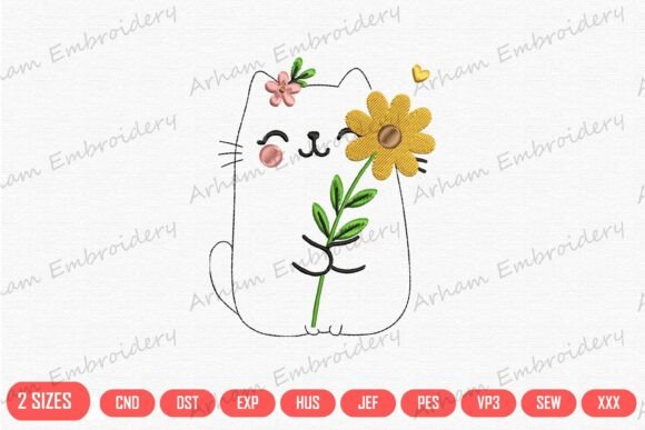 Flower Hug Cat Embroidery Design Review for Small Business Merch