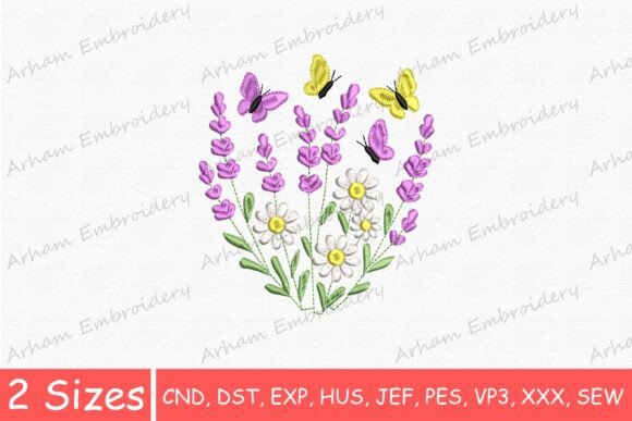 Lavender Daisy Bouquet with Butterflies: A Delightful Embroidery Design for Personalized Gifts