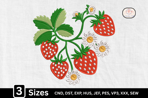 Strawberry Floral Vine with Daisies: A Seasonal Embroidery Must-Have