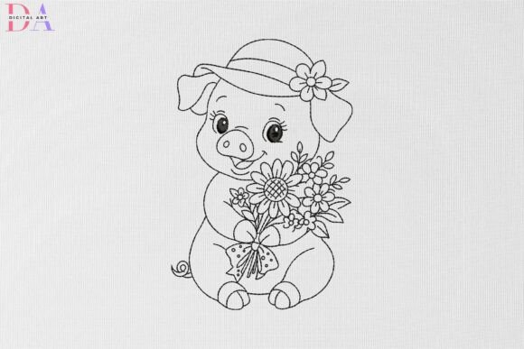 Sweet Piglet with Sunflower Bouquet Embroidery Review